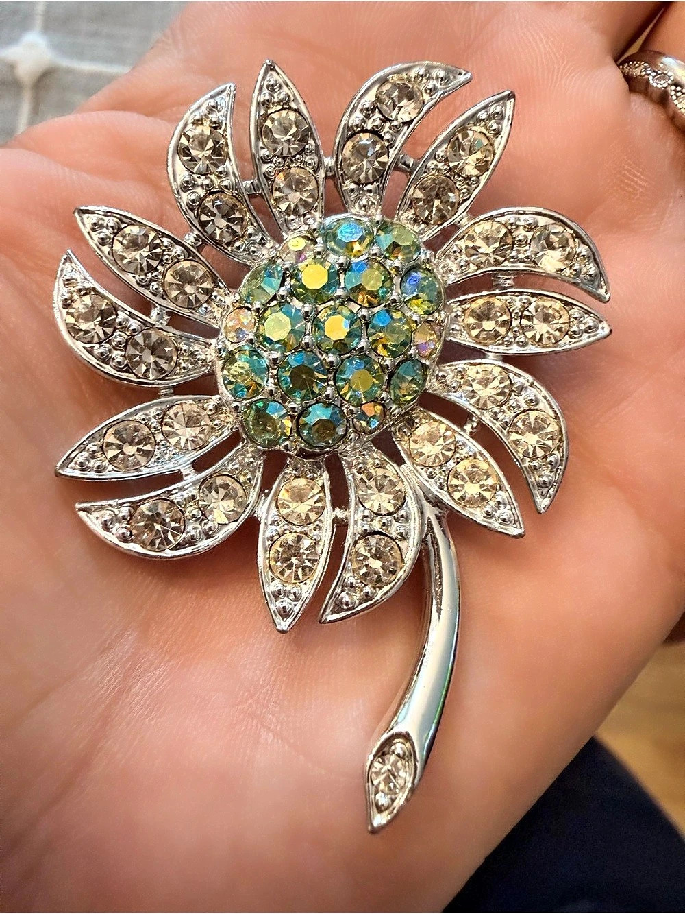 Sarah Coventry Mountain Flower Floral Rhinestone Brooch